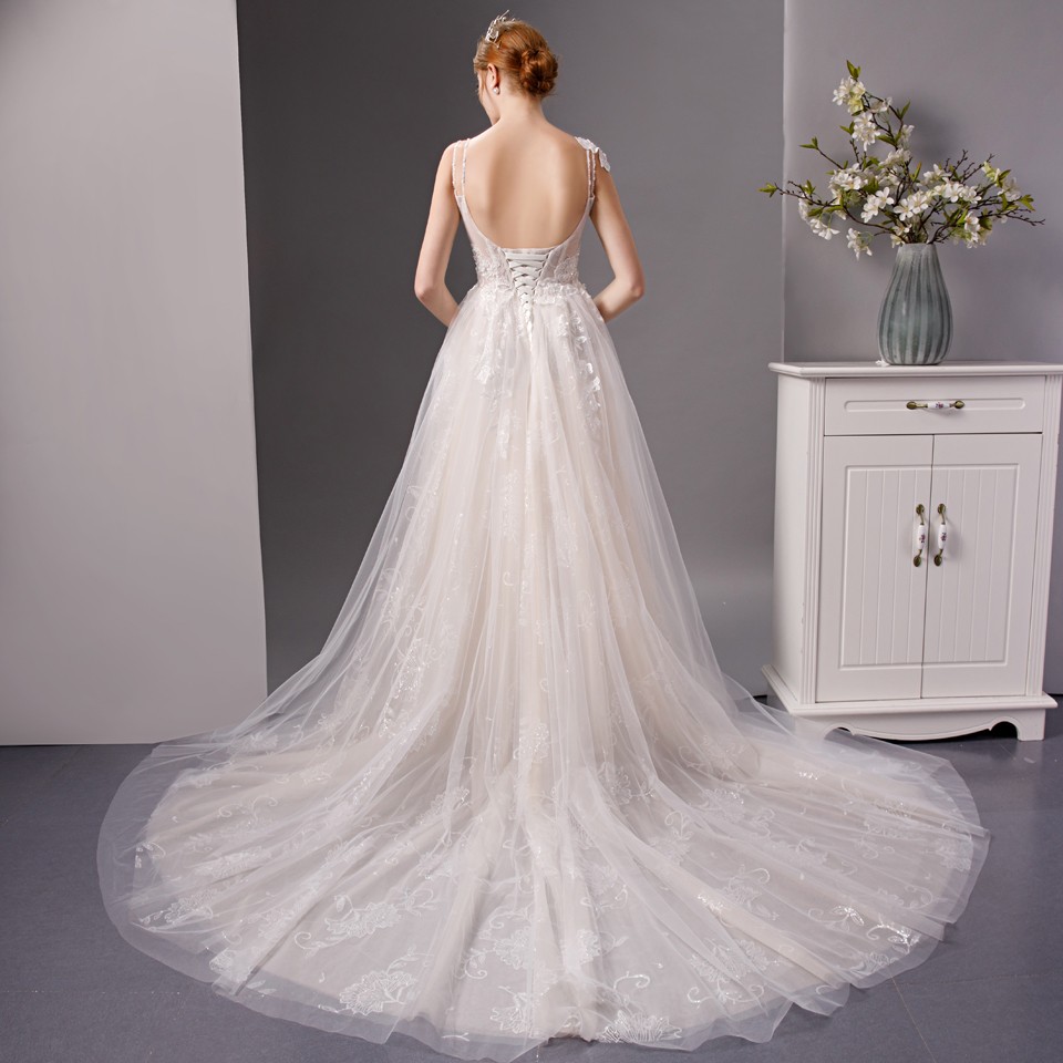 SL6086 elegant cheap wedding dress boho 2020 a line flower bridal dress tulle backless wedding dresses for bride wholesale