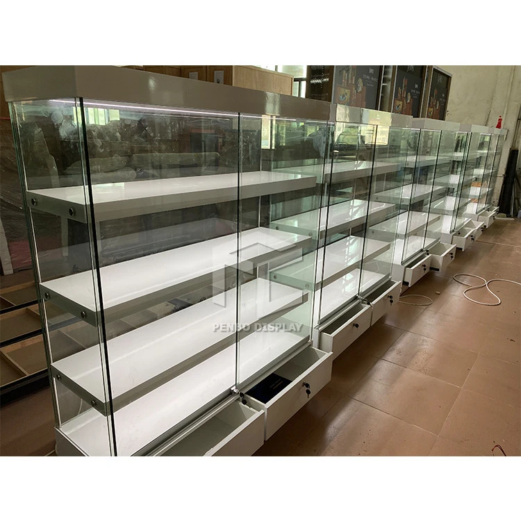 Smoke shop glass display showcase aluminum cabinet display cabinet commercial custom design tempered glass showcase
