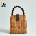 Solid color square shape ladies fashion summer women shoulder straw rattan bag