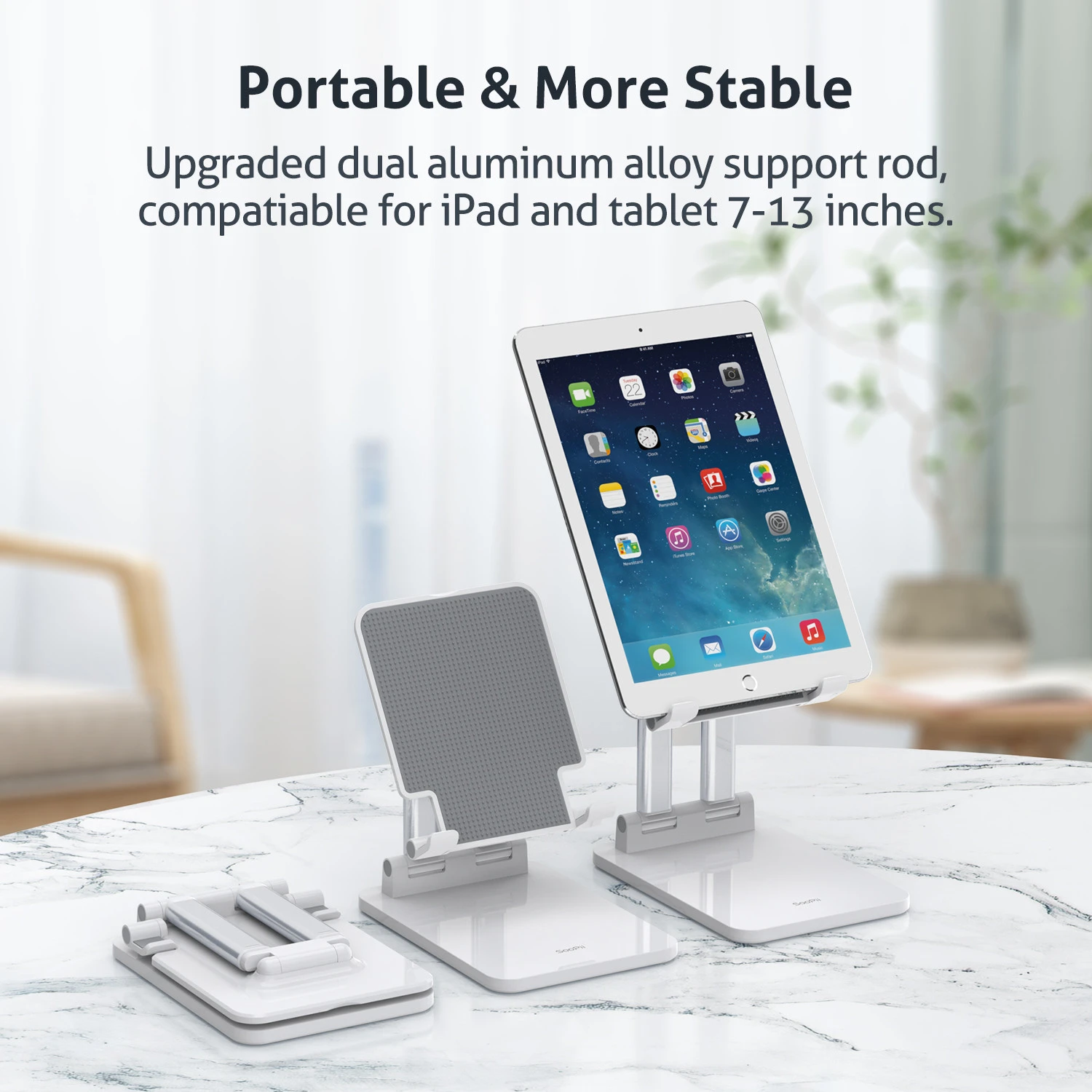SooPii Universal Aluminum Foldable Tablet Stand Desktop Tablet Holders with Silicone Protective Pad