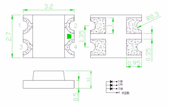 1209 RGB (Full color) Red/Green /Blue SMD LED Diode with RoHS (3227)