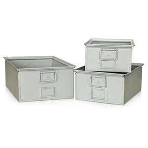 Stackable home decor set of 3 coating steel storage trunk box in black
