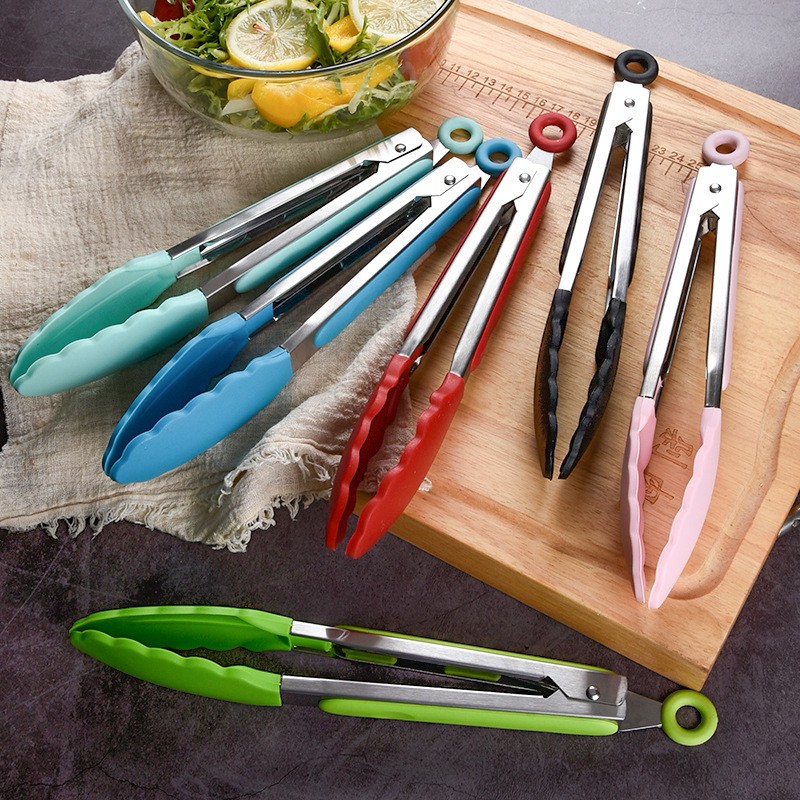 Stainless Steel Heat Resistant Barbecue Grill Cooking Kitchen Tongs Salad Food Tongs Clamp Ice silicone food tong