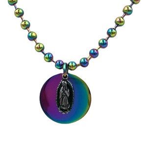 stainless steel multi colored bead chain with mama mary pendant hot selling new hip hop fashion jewelry 2020