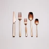 Stainless steel shiny rose gold spoon and fork, copper cutlery set with customized laser logo for wedding