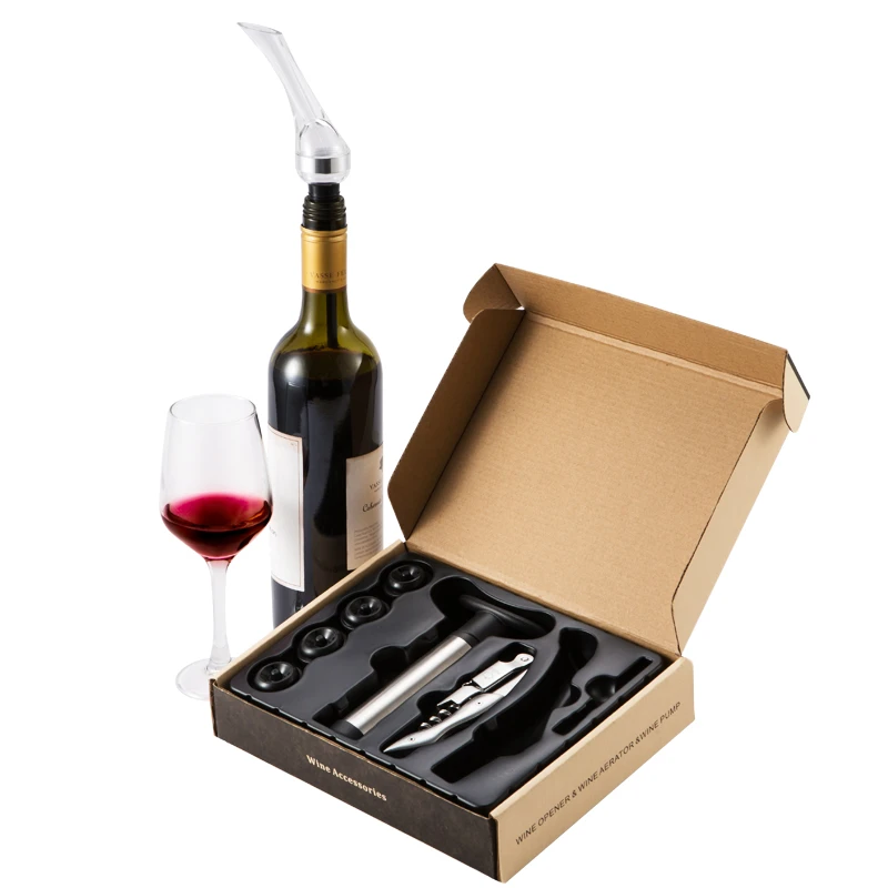 Stainless Steel Vacuum Pump Wine Saver Bottle Preserver Decanter Pourer Rosewood Opener Set with 4 Stoppers And Openers