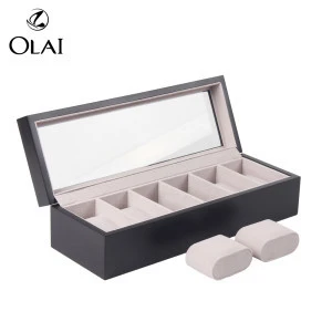 Stock Black Lacquer  Wooden Watch Packaging Case 6 Slots Watch Packing Box, Watch Box Luxury