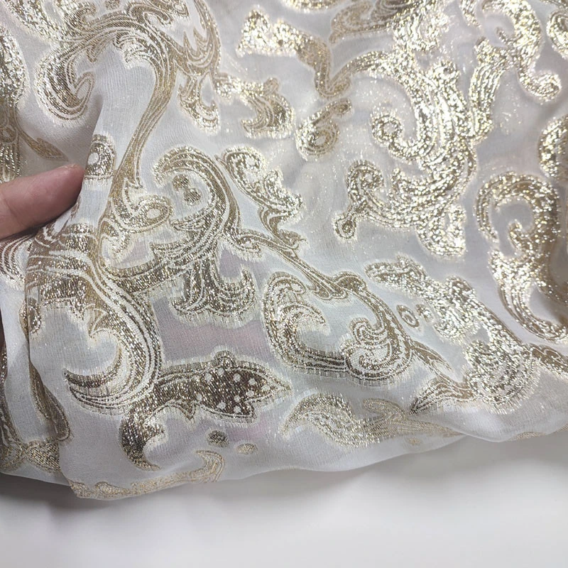 stock lurex silk chiffon fabric metallic jacquard silk chiffon fabric