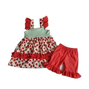 Strawberry baby frock design and polkadot shorts sweet girl outfits fashion baby clothing set