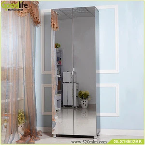 Tall wooden shoe rack shoe cabinet with full length mirror