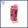 tear off cap candy container straight round plastic bottle with hinged pop top container cylinder shape chocolate can/tin