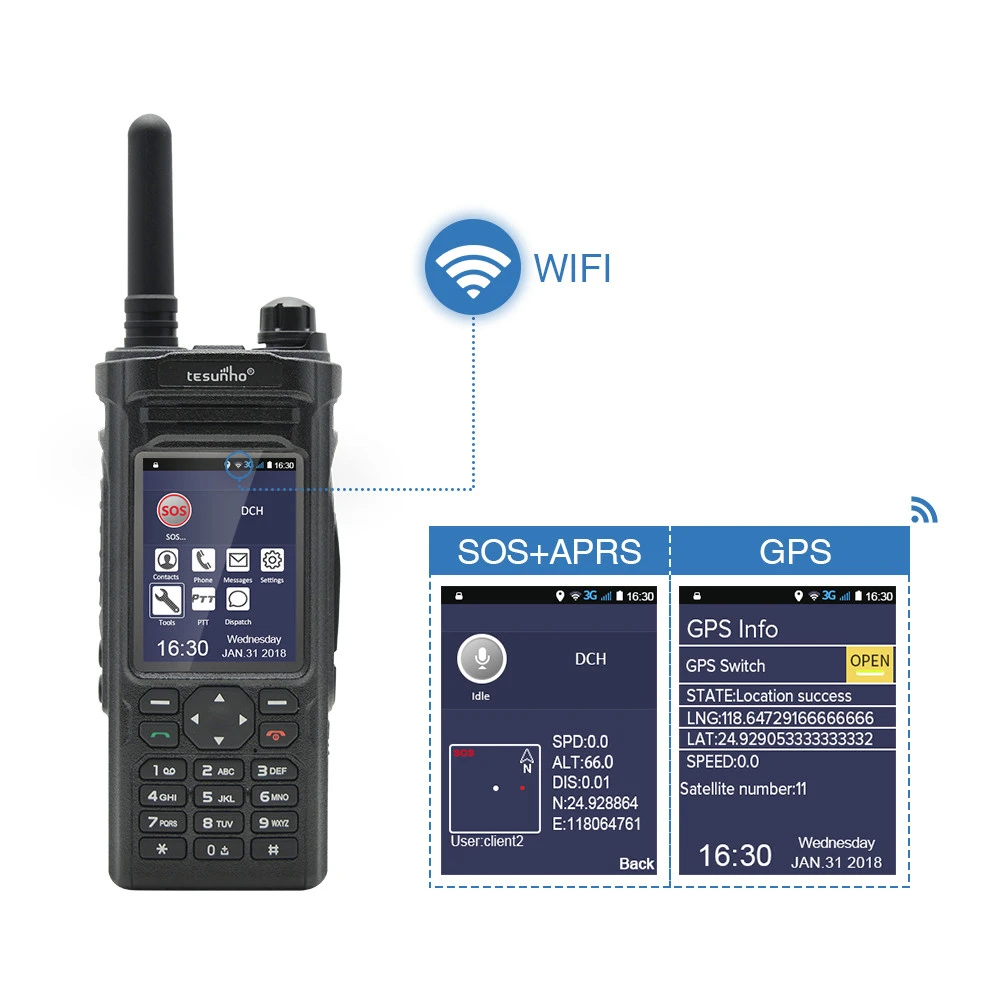 TESUNHO 2020 zello android walkie talkie ptt Wifi Two Way Radio with GPS  TH-588
