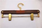 Top quality Luxury Craft Antique Wooden Suit Coat Hangers Clothes Rack Gold Hook