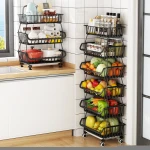 Top Selling Hot Sale Stainless Steel Mesh Wire Multi Wheel, Layer Ideas Organizer Storage Baskets Kitchen Shelf