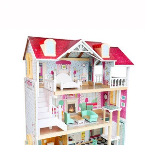 Topbright pretend play wholesale wooden doll house with furniture toys