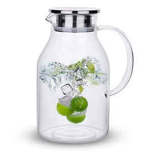 Transparent glass pitcher Heat Resistant glass jug with Stainless Steel Lid