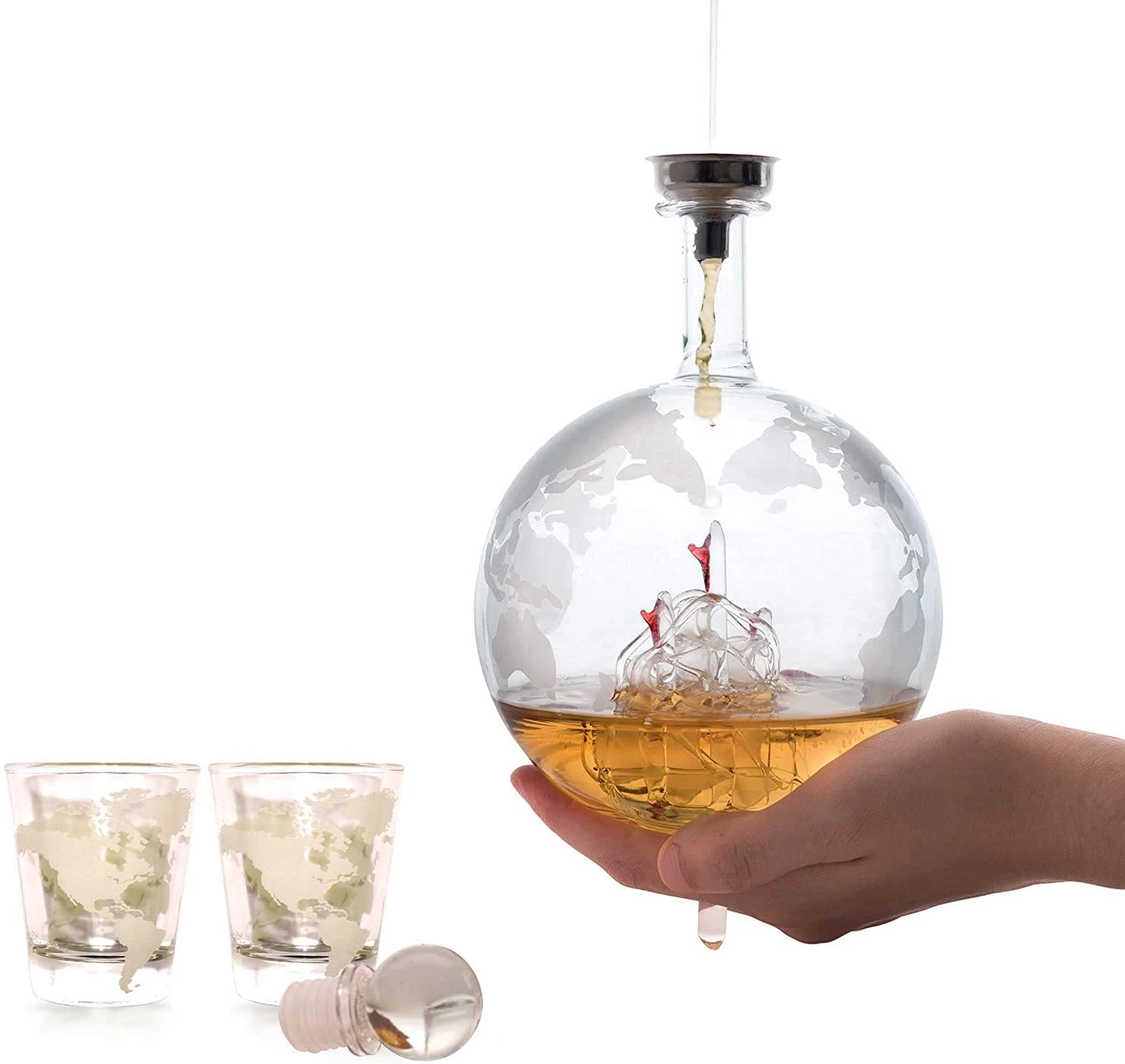 Unique Gift Set /Whiskey Decanter Globe with 8 Shot Glasses (Large 850 ml) World Map Liquor Dispenser
