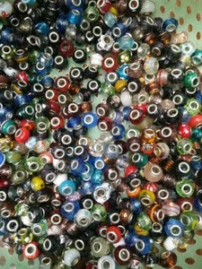 various murano glass beads mix big hole glass beads stocks with silver setting DIY big hole beads collection for jewelry making