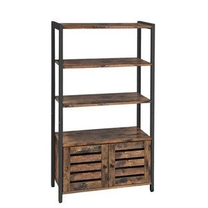VASAGLE decorative antique rustic industrial bookrack bookcase cabinet with two doors and drawers
