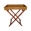 Vietnam New Design Exquisite Rectangle Rattan Table With Wooden Leg Food Serving Tray