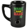 Wake and bake smoking pipe 3d ceramic matt black coffee mug
