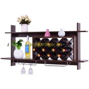 Wall Mount Wooden  Wine Rack Holder  with glass holder and storage shelf