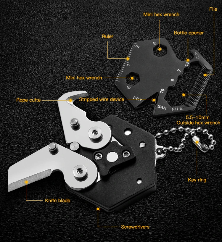 WB-MK01 Camping Outdoor Survival Tool Keychain Key Ring Chain Folding Knife EDC Coin Knife Bottle Opener Mini Coin Folding Knife
