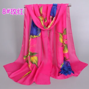 Wefans Whole sale own brand design summer women big rose flower printed chiffon silk scarf