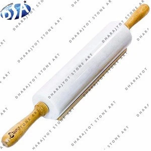 White Marble Polished Round Rolling Pin With Stand For Kitchen Use