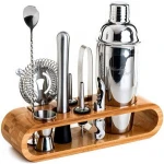 Wholesale 10-Piece Bar Tool with Bamboo Bartender Kit with Stand, Bartender Cocktail Shaker Set with Stand