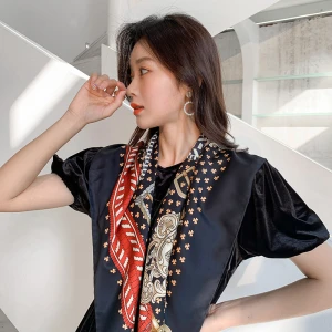 Wholesale custom printing lady 90*90cm silk scarves tie neck scarf for women stylish