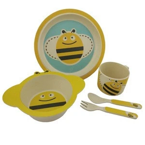 Wholesale cute animals pattern food grade kids plate bamboo fiber tableware