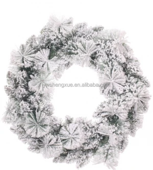 Wholesale price artificial christmas garland wreath pine needle snowing christmas wreath plastic christmas wreath accessory