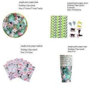 Wholesale Summer Tropical Boho Decorations Set Bulk Custom Paper Plate Cup Napkin Straw Table Party Ware