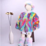 Winter warm furry fluffy soft faux fur fox fur coat women matching women faux fur snow boots set shoes headband purse