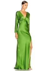 womens clothing sleeve gown satin line  maxi evening dress