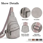 Womens Dual-Color Fashionable Gray Waist Bag Crossbody and Suspender Styles Zip Closure for School and Travel