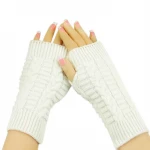 Women's Warm Fingerless Thick Gloves Solid Color Knitted Winter Artificial Wool Half Finger Gloves Twist Mittens