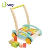 Wooden Baby Learning Walker Toddler Toys Forest Theme Blocks &amp; Roll Cart Push &amp; Pull Toy