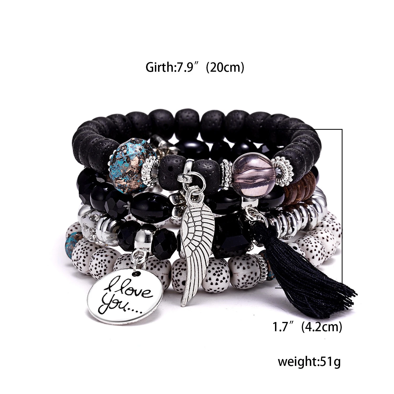 WY098 Fashion Bohemian beads bracelets Elastic beads bracelet Angel wings beads bracelet set
