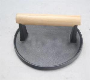 cast iron burger press with wooden handle
