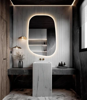 Irregular LED Bathroom Vanity Mirror with Lights, Backlit Led Illuminated  Mirror (Warm Ligth, 42"x54" Inc)