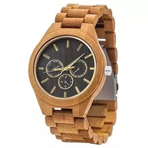 Bamboo wood watch custom logo men luxury business wooden three eye wrist quartz watches