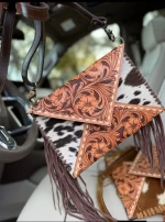 Hand Tooled Leather Cowhide Fringe Shoulder Bag