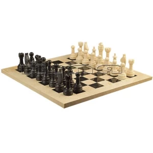 Black & Botticino Marble Natural Stone 16x16 Inch Rustic Chess Set With