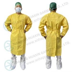 AAMI Level 4 Gown ASTM F1670 F1671 Yellow PE SMS Chemical Resistant Isolation Gown
