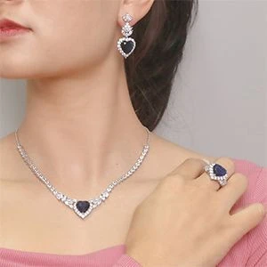 925 sterling silver necklace earrings rings set dubai bridal big love heart jewellery sets wedding jewelry sets