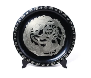 Carved silver silk dragon disc