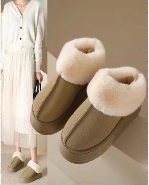 Woven Thick Platform Thick-Soled Toe Furry Shoes for Women