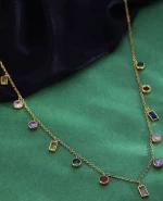 Gold Plated Multi Color Gemstone Charm Necklace for Women
